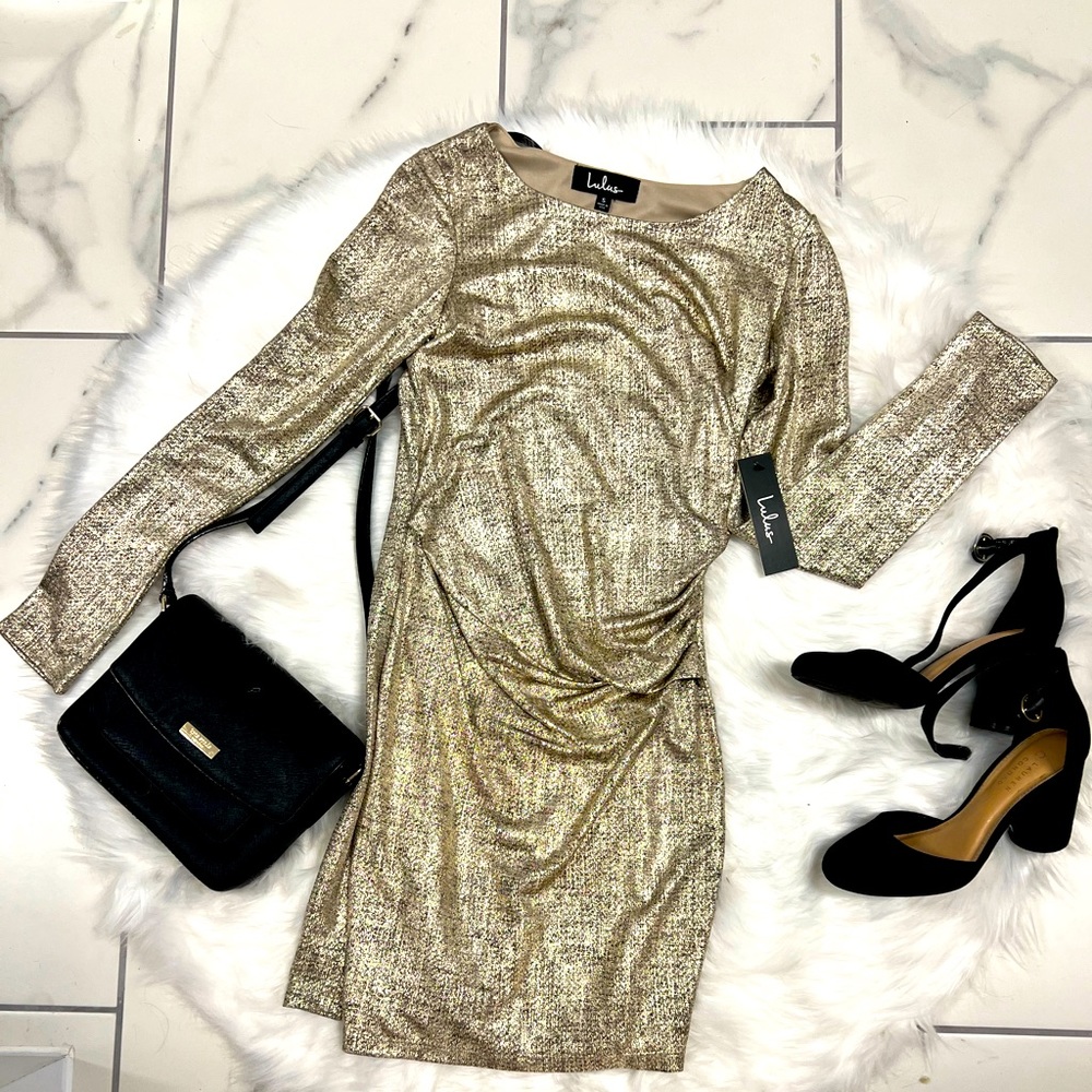 NWT - Lulus Gold singed dress size S